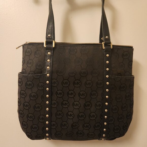 MICHAEL KORS Handbag Black Canvas Signature 14"x12"x3" 2 handles - Picture 9 of 12